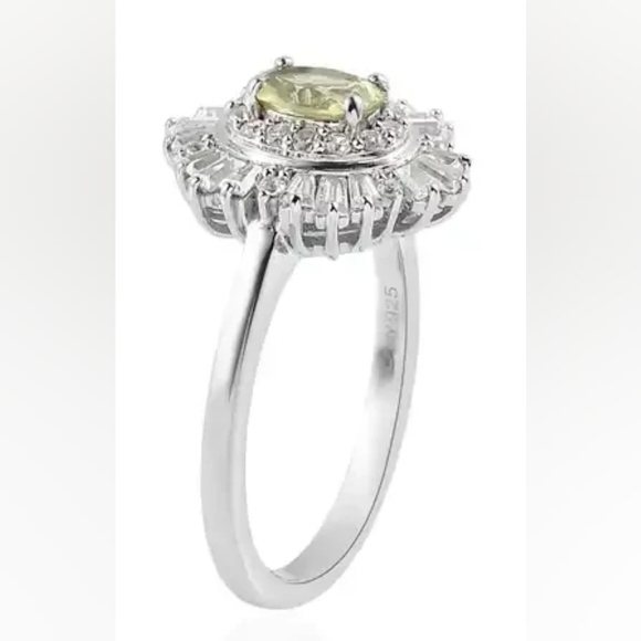 Natural Chrysoberyl and White Zircon Ring in Platinum Over Sterling Silver - Picture 4 of 6